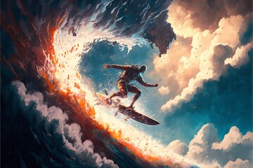 The best man surfing in the sky,illustration painting