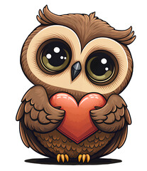 cute owl holding a heart