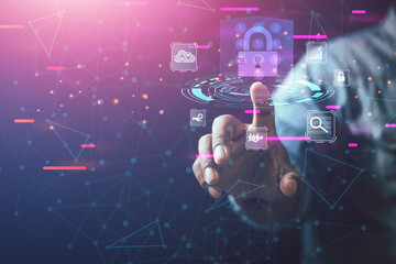 Cyber ​​security concept to protect data. Lock icon and internet network security technology with high database