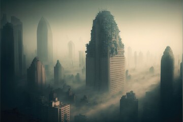 The suffocating smog. Air pollution in cities. Generative AI