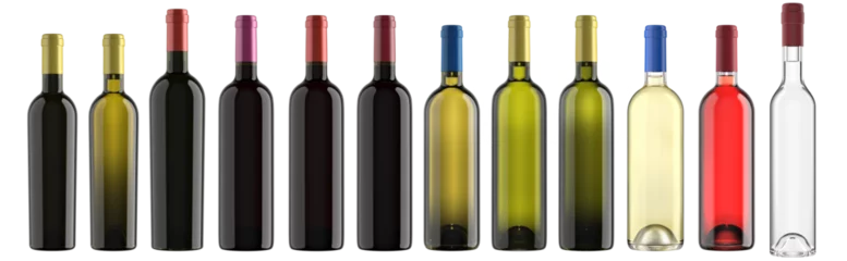 Fotobehang wine bottle collection, various assorted bordeaux type, alpha channel background, on transparent, to make packshots and mockups, 3d rendering. © Haver