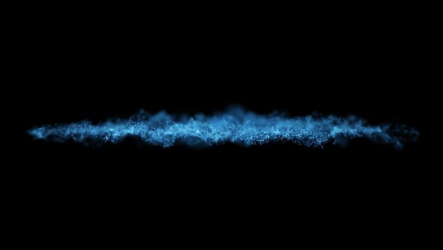 Abstract blue wave from particles on a black background. Video animation.