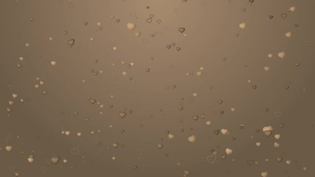 Valentine love hearts falling, small particles gold with gold gradient background seamless loop