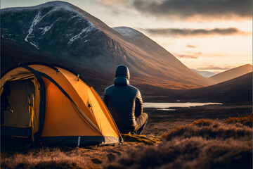 Adventure Camping during sunset generated with AI