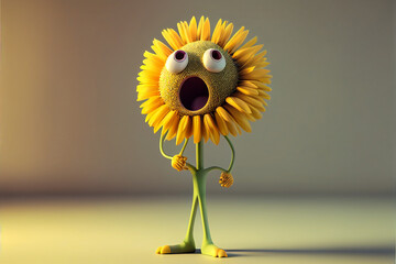 Cartoon character sunflower, Funny cheering and smiling, Generative ai
