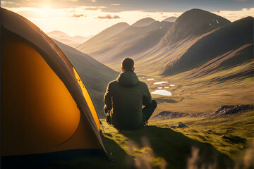 Adventure Camping during sunset generated with AI