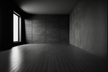 Black wooden floor and dark abstract cement wall and studio room , interior texture for display products wall background