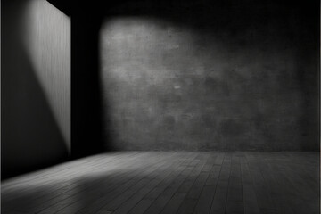 Black wooden floor and dark abstract cement wall and studio room , interior texture for display products wall background