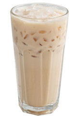 Cold coffee with ice and milk in a tall glass. Frape ice coffee