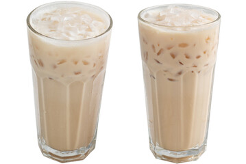 Cold coffee with ice and milk in a tall glass. Frape ice coffee