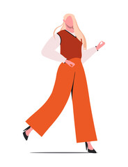 Young modern woman running. Ambitious business woman making efforts to succeed in life and achieve aims. Flat vector illustration isolated on white background.