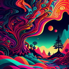 Multi-colored psychedelic abstraction 2d style. Generative AI.