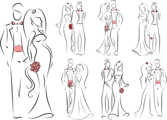 Vector illustrations sketch of wedding couple for invitation, greeting card design, t-shirt print, inspiration poster.