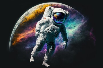Obraz na płótnie Canvas an astronaut floating in space with earth behind, Generative Ai
