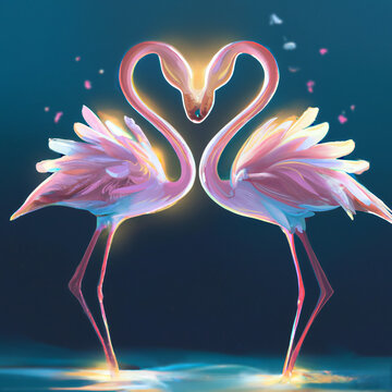 pink flamingos in water, ai generated