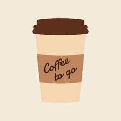  Delicious coffee paper cup icon with the inscription coffee to go. Drink vector illustration design