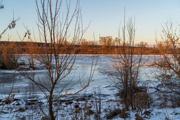Naklejka na ściany i meble ice broke on the don river in central Russia february 2023