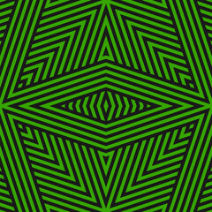 Geometric lines seamless pattern. Stylish vector texture with intersecting stripes, lines, chevron, rhombuses, triangles. Abstract black and green linear graphic background. Stylish repeat geo design