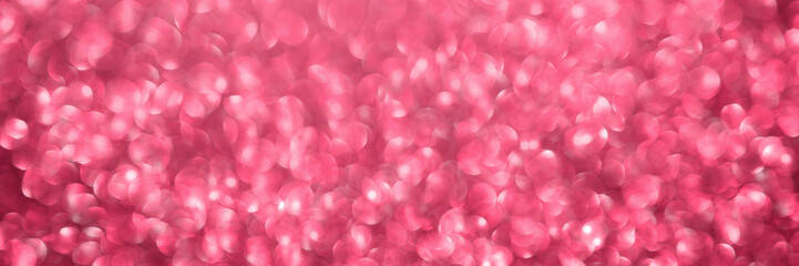 Viva magenta, pink sparkling glitter bokeh panoramic background banner, abstract defocused texture...