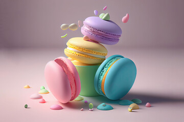 Fototapeta na wymiar Generative AI illustration of sweet colorful macaroons