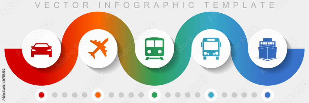 Poster transport infographic vector template with icon set, miscellaneous icons such as car, plane, train, 