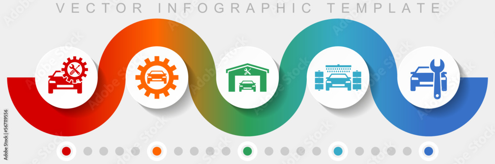 Aufkleber Technology infographic vector template with icon set, miscellaneous icons such as workshop, car, service and carwash for webdesign and mobile applications