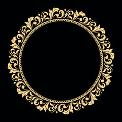 Decorative frame Elegant vector element for design in Eastern style, place for text. Floral golden and black border. Lace illustration for invitations and greeting cards