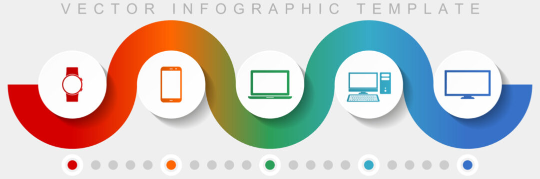 Electronic Devices Infographic Vector Template With Icon Set, Miscellaneous Icons Such As Smartwatch, Smartphone, Laptop, Computer And Tv For Webdesign And Mobile Applications