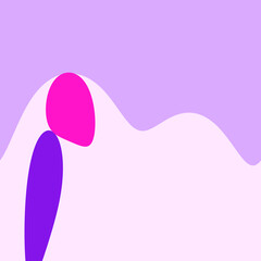 conceptual design of cartoon character in pink purple shapes and pattern, space for text