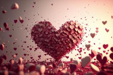 romantic creative valentine's day background wit flying hearts, light color palette