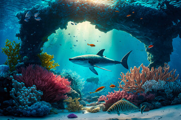 Fototapeta na wymiar Underwater world, generative ai