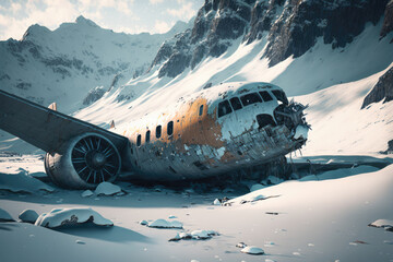 Flugzeugabsturz in den Bergen, Illustration - Generative AI - obrazy, fototapety, plakaty
