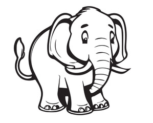 Mammoth, or elephant in cartoon black and white style for coloring. Vector illustration