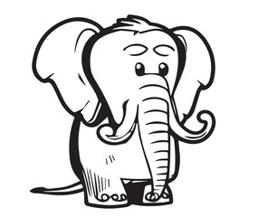 Mammoth, or elephant in cartoon black and white style for coloring. Vector illustration