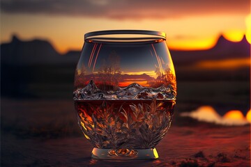 glass with sunset pattern