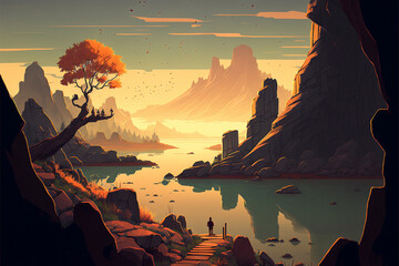 Beautiful landscape with big Mountains and Valleys created using Generative AI technology - Landscape, digital art, concept art