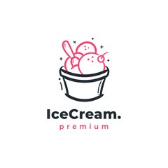 Ice cream icon logo doodle hand drawn. Sweet desert minimalist illustration concept.