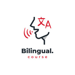 Learning language icon logo doodle hand drawn. Bilingual course study vector illustration concept.