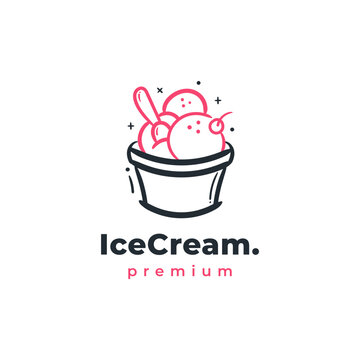 Ice cream icon logo doodle hand drawn. Sweet desert minimalist illustration concept.