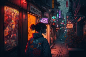 Fototapeta na wymiar Anime Tokyo City at Night, generative AI