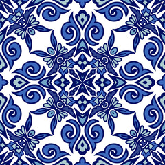Geometric style blue and white azulejo tile ceramic design