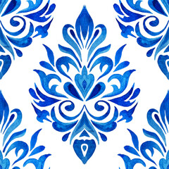 Seamless mediterranean Blue and white azulejo decorative design element.