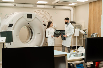 CT Computed tomography scan procedure to obtain detailed internal images of body and research on...