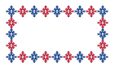 Vintage ethnic pattern blue and red old serbian ornament, isolated on white background