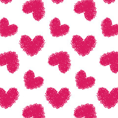 Fototapeta na wymiar seamless pattern for valentines day decor. Pink heart hand drawn with a textural brush on a white background for wrapping paper, textile print, packaging. 
