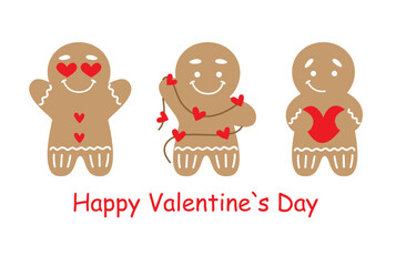 Cute valentine's day card with gingerbread man and hearts. Garland of hearts. Love concept