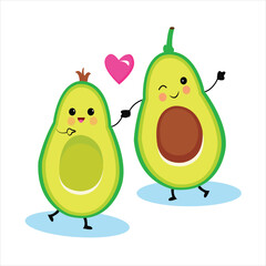 Vector half avocado healthy food diet fruit organic vegetable vector hand drawn cartoon art 