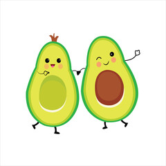 Vector half avocado healthy food diet fruit organic vegetable vector hand drawn cartoon art 