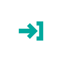 Enter or log in icon. Isolated on white. blue right sharp arrow with bracket. Sign in icon. Profile, user sign. Arrow in box. Entrance, access, submit, share.