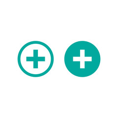 Obraz premium White cross in blue circle. Buttons set. Flat vector icon isolated on white. Add or plus purchase pictogram. Good for web and mobile design.